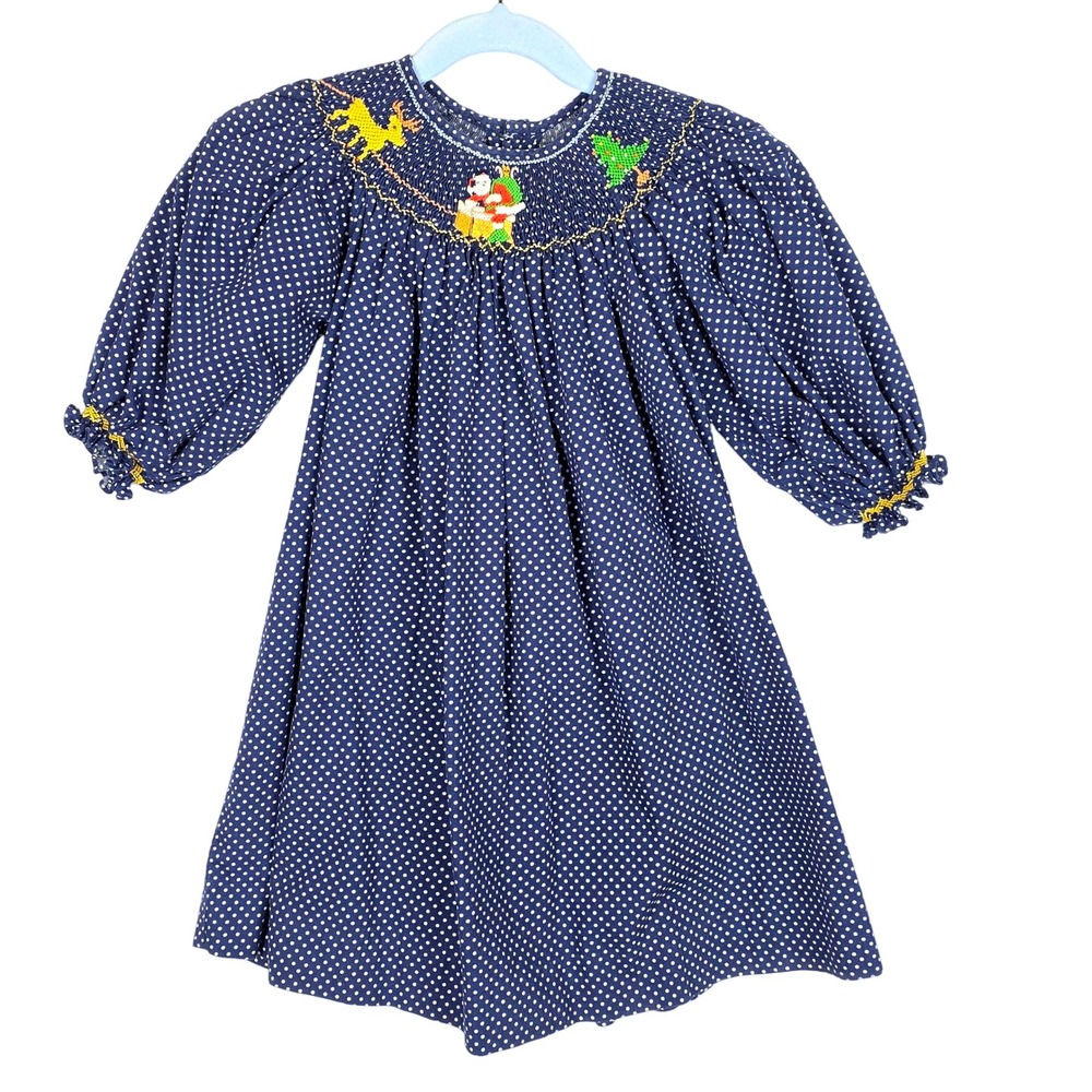 Mom & Me Girls Smocked Christmas Dress Polka Dot‎ Santa Reindeer 18 Mos Boutique
